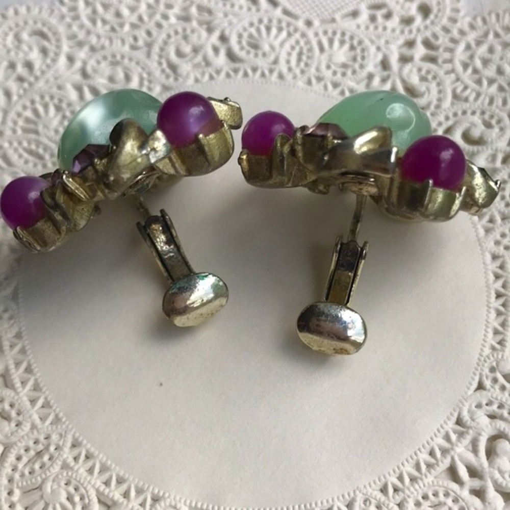Vintage Jellybean Rhinestone Earrings Coro Costume - Picture 5 of 7